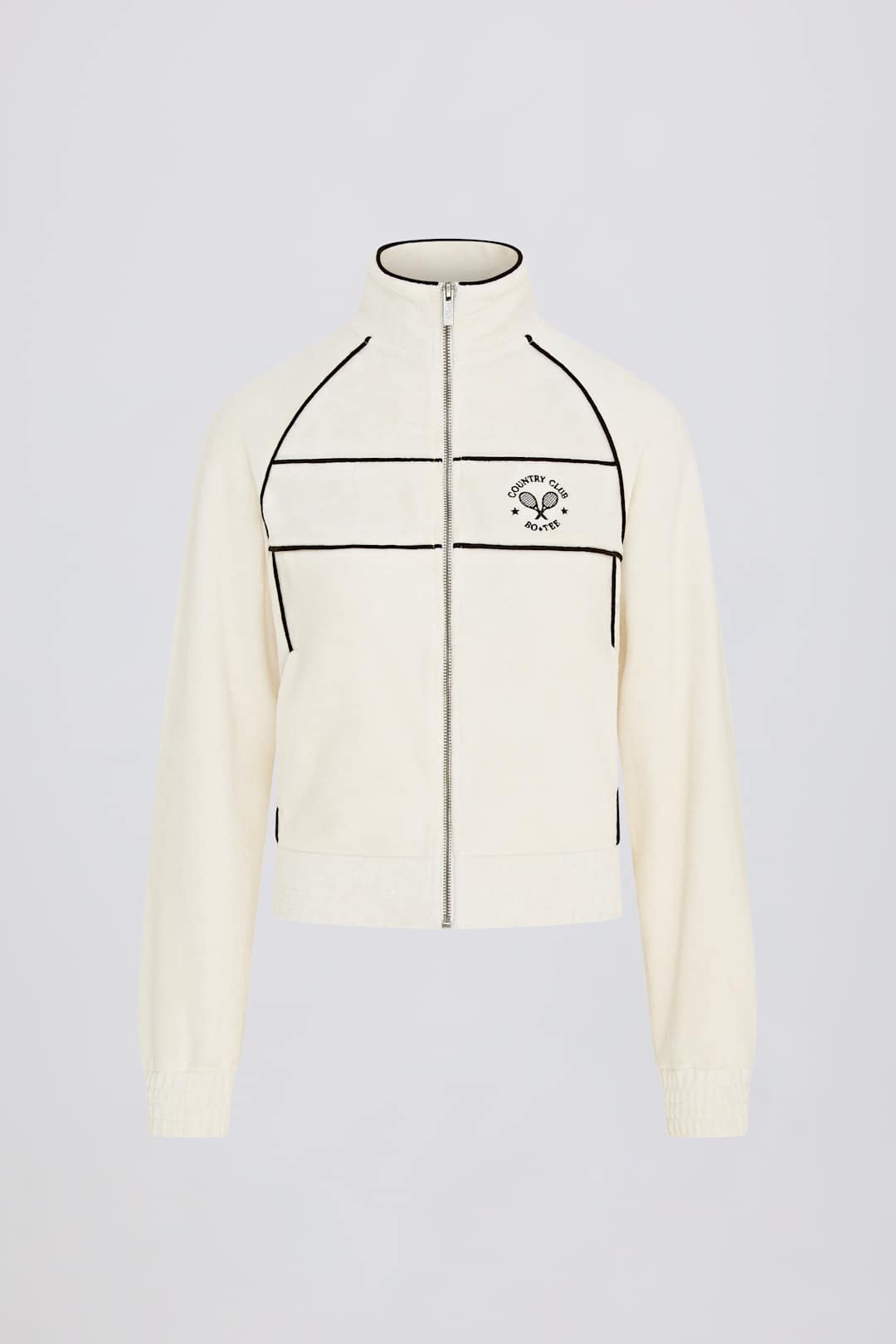 Terry Towelling Zip-Up Cropped Sweatshirt in Ivory