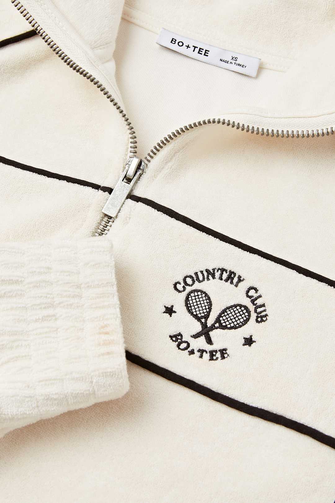 Terry Towelling Zip-Up Cropped Sweatshirt in Ivory