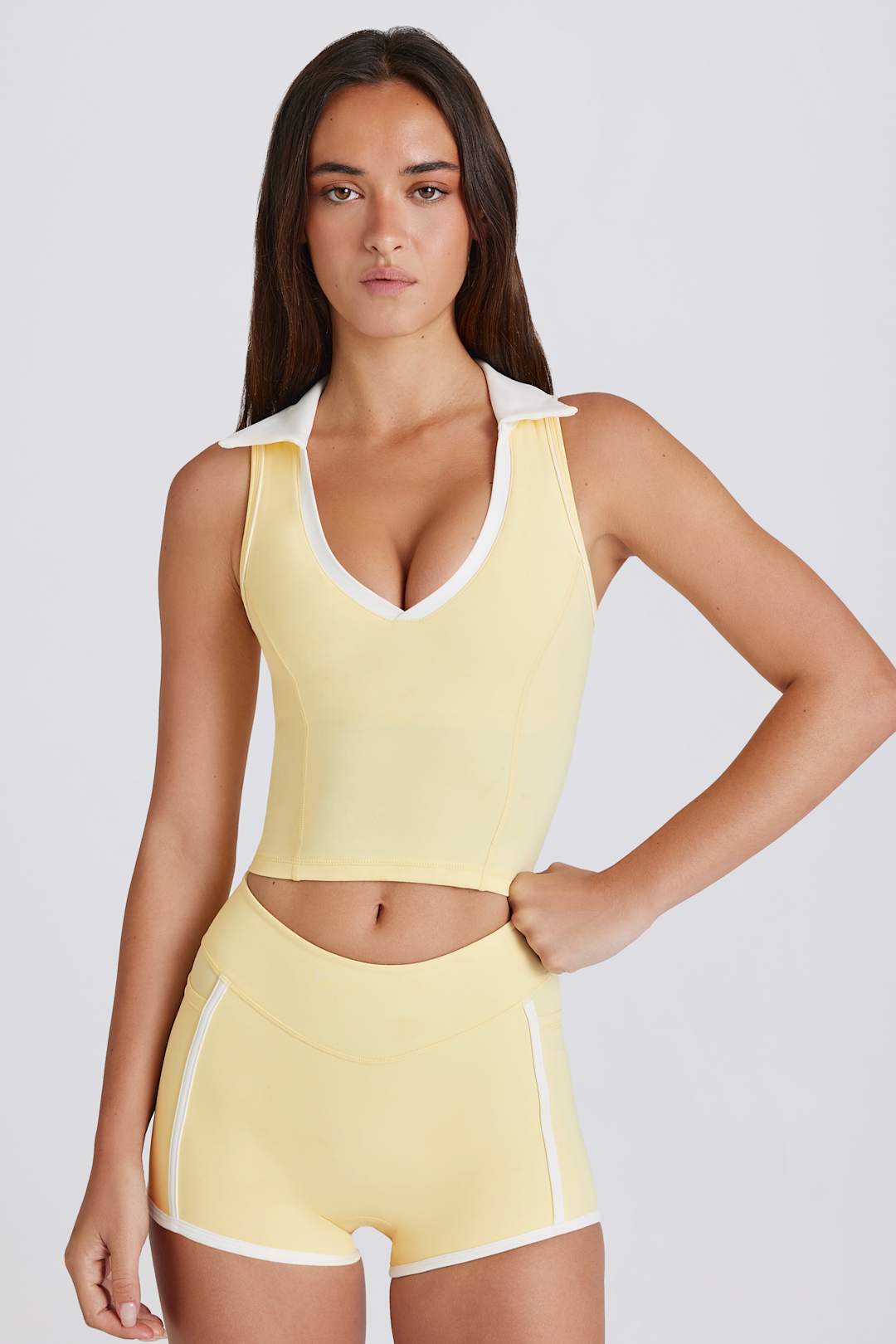 Soft Active Polo Crop Top in Ivory