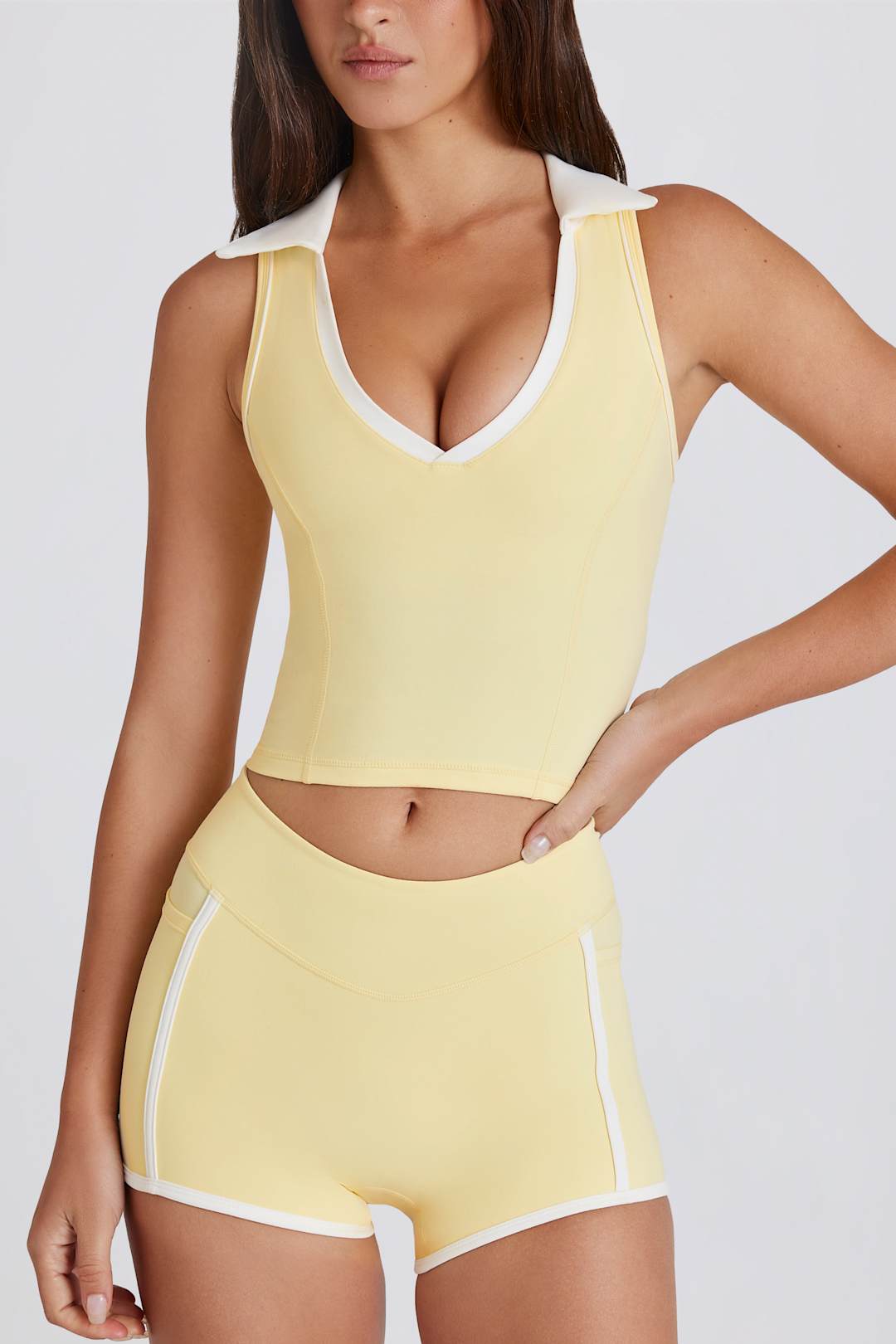 Soft Active Polo Crop Top in Ivory