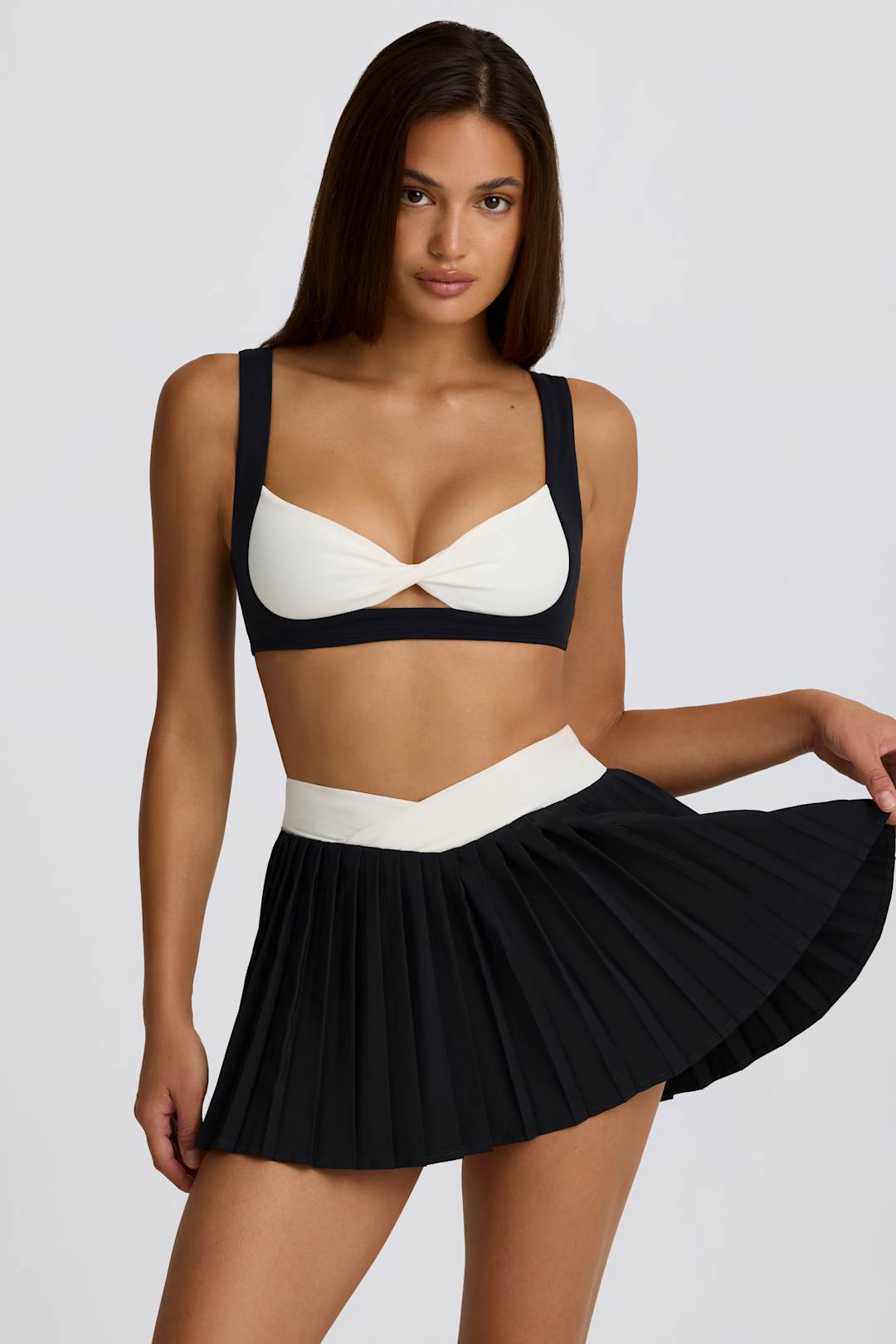 Soft Active Crossover Pleated Mini Skort in Lemon
